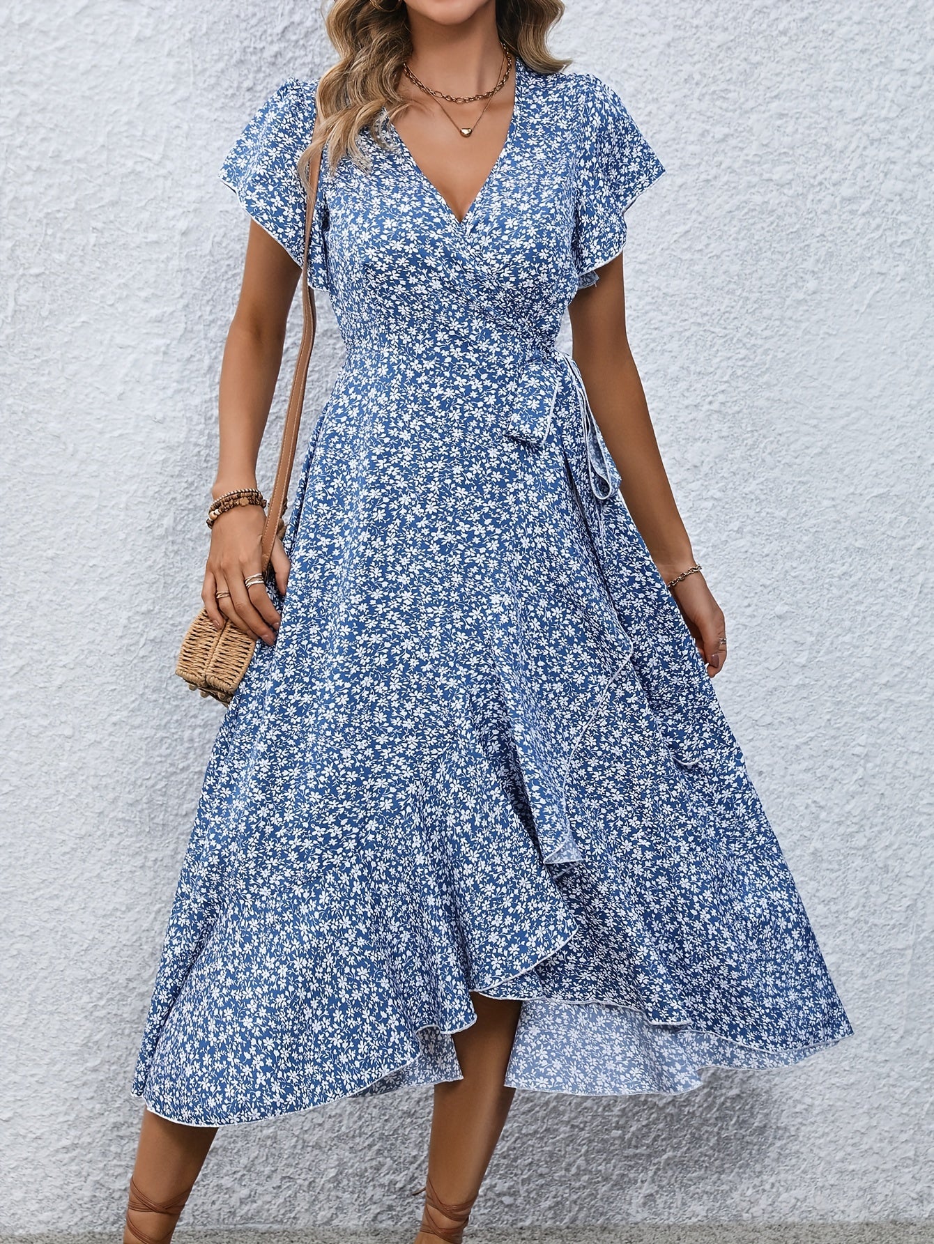 Rosy™ Floral Print Neck Tied Spring Summer Dress