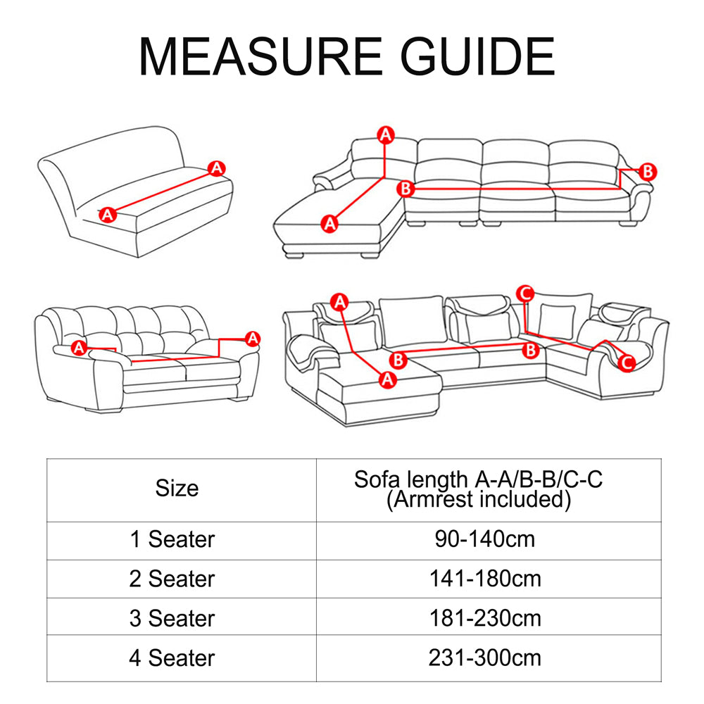 Blue Sofa Couch Cover, Size Chart