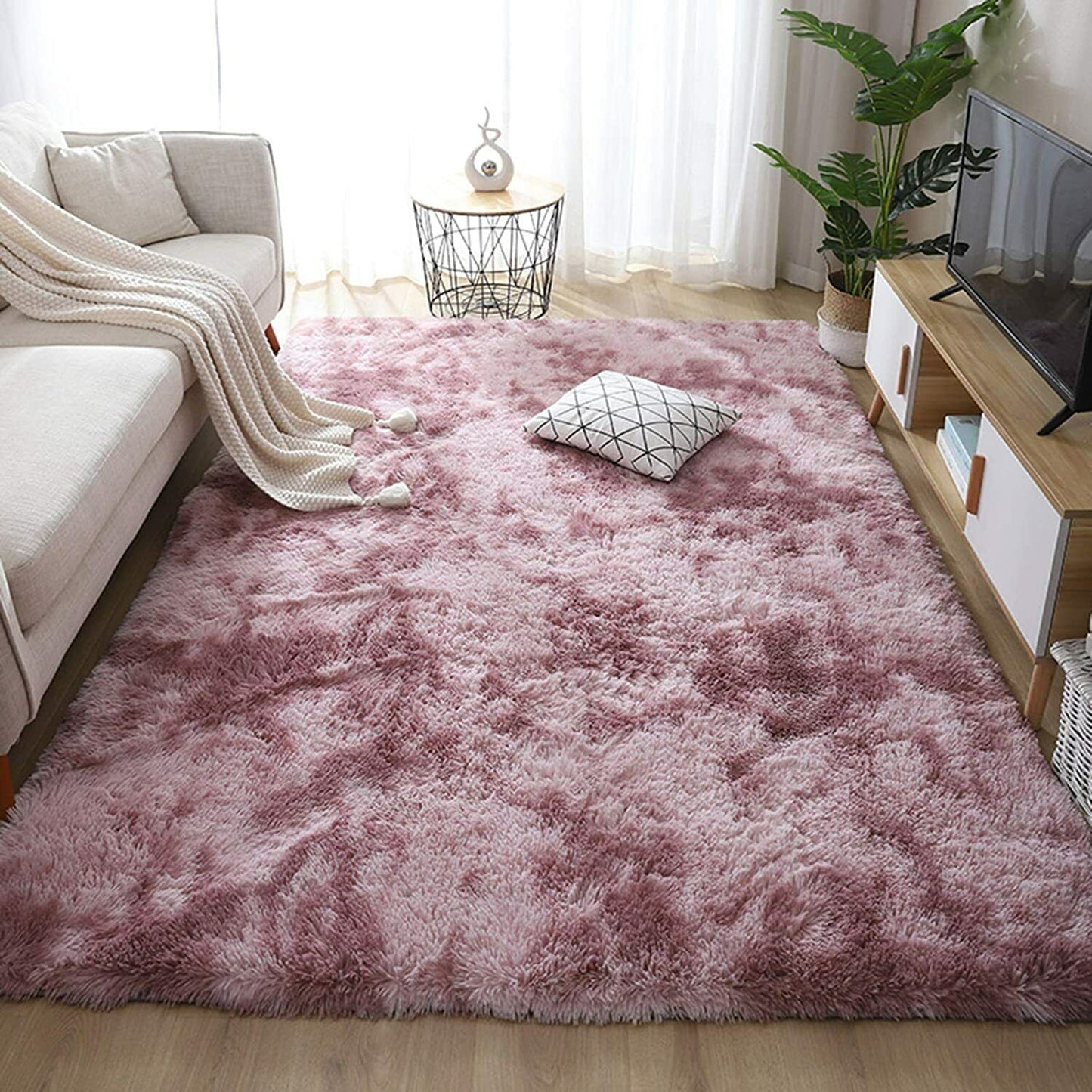 Pink Purple Fluffy Floor Rugs, Main