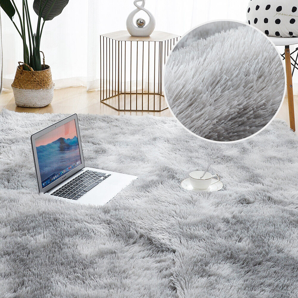 Light Grey Fluffy Floor Rugs, Front