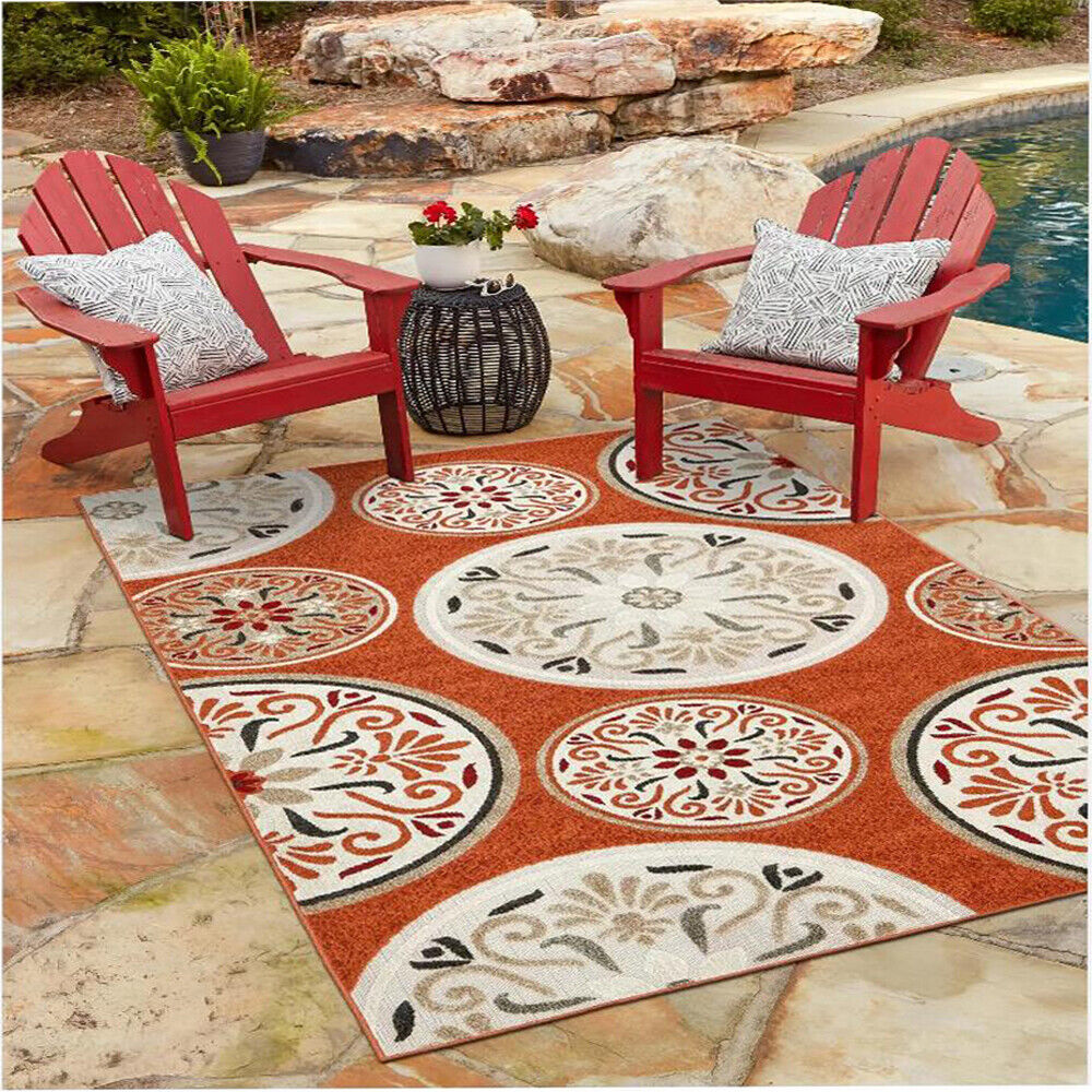 TurkWeave Orange Circle Outdoor Rugs, Front