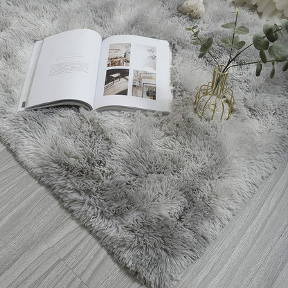 Light Grey Fluffy Floor Rugs, Front 2