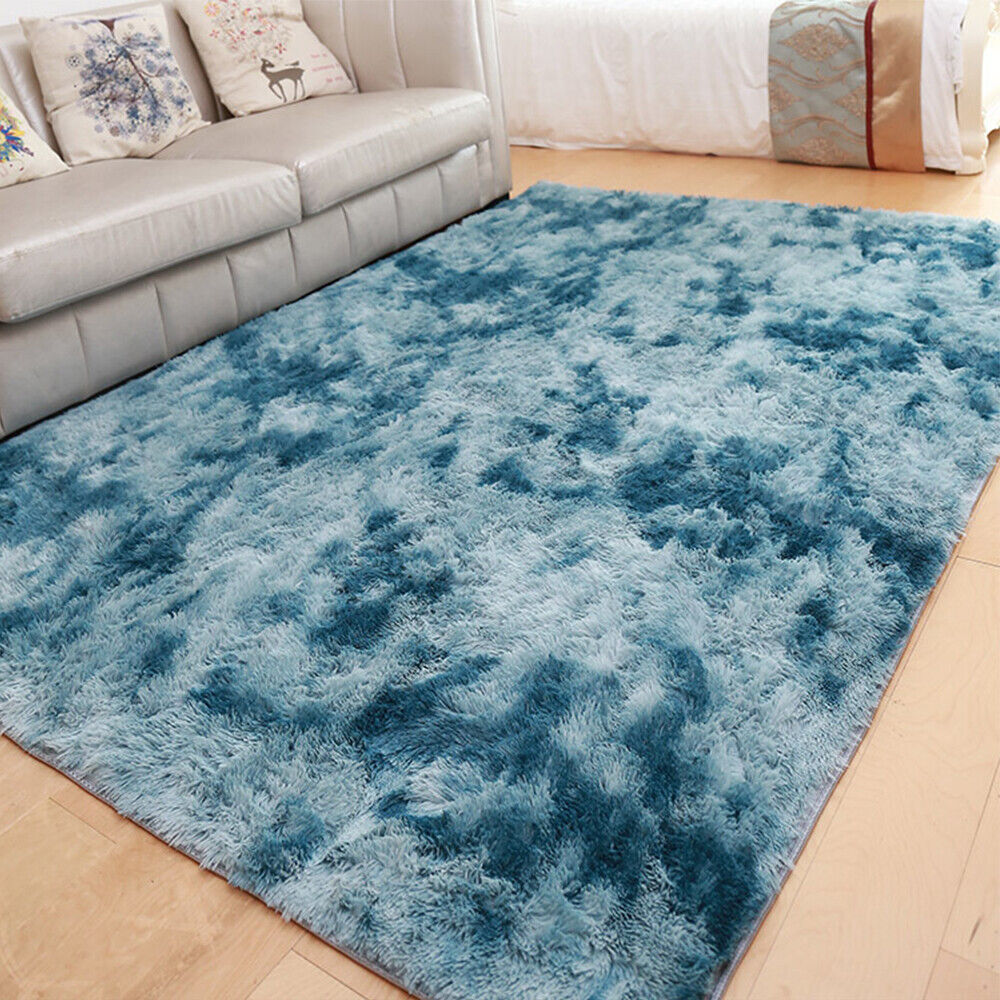 Blue Fluffy Floor Rugs, Front