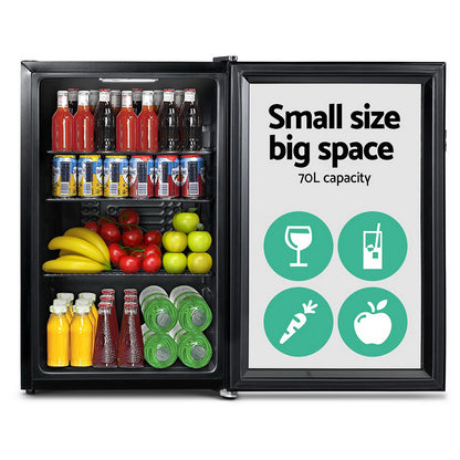 Devanti Bar Fridge Glass Door Mini Fridges Countertop Refrigerator Black 70L