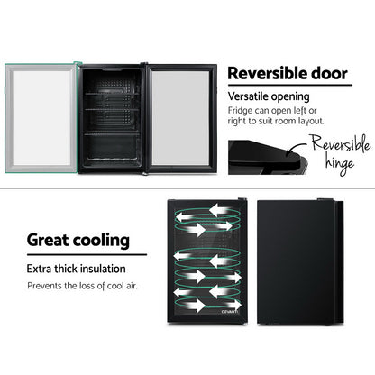 Devanti Bar Fridge Glass Door Mini Fridges Countertop Refrigerator Black 70L