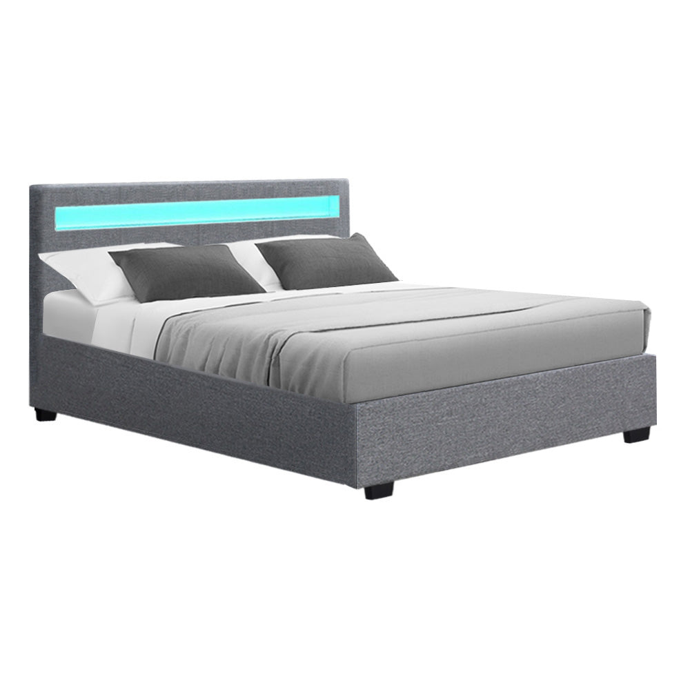 Colee Bed Frame Double Size Gas Lift RGB LED Bedbase Grey