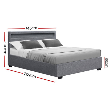 Colee Bed Frame Double Size Gas Lift RGB LED Bedbase Grey