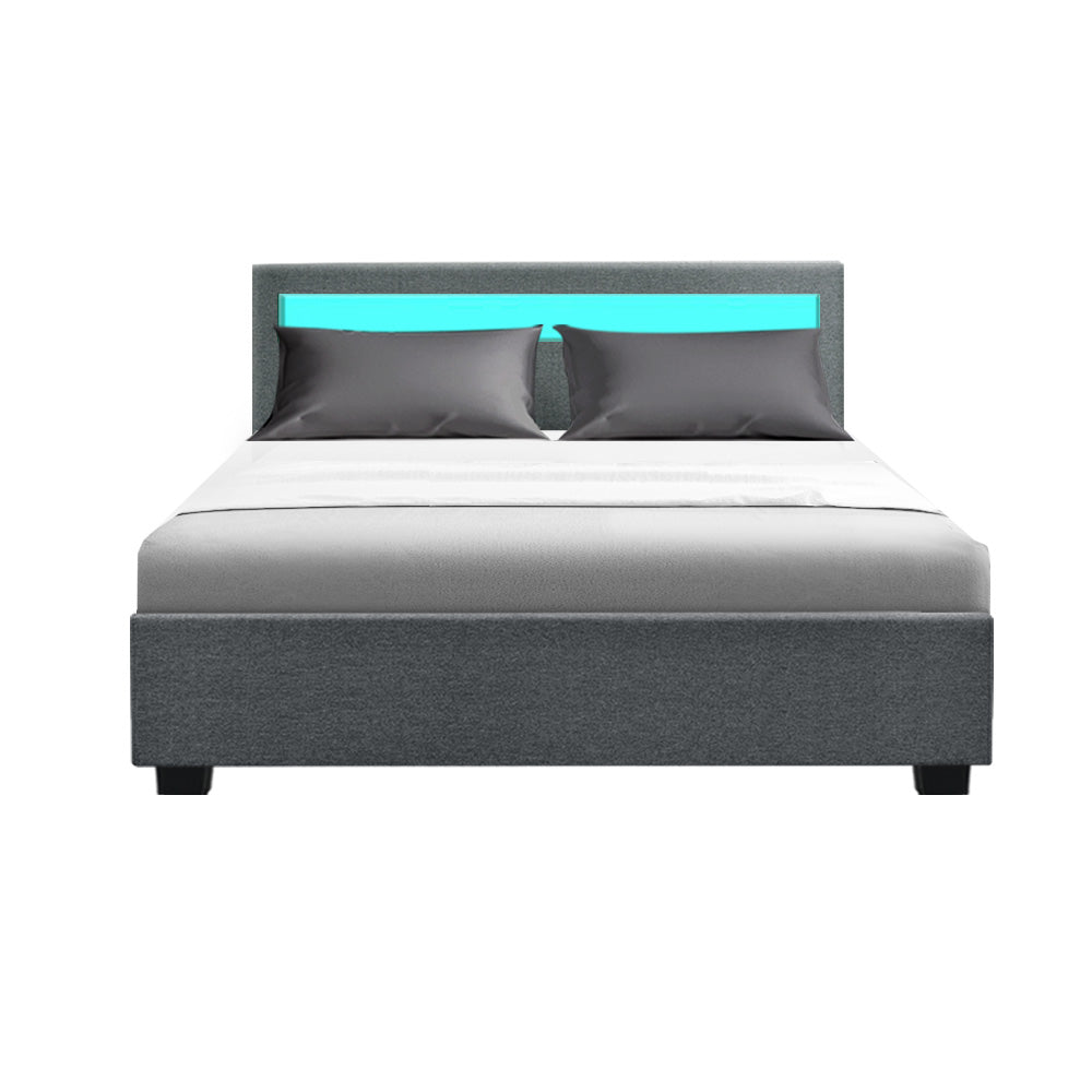 Colee Bed Frame Double Size Gas Lift RGB LED Bedbase Grey