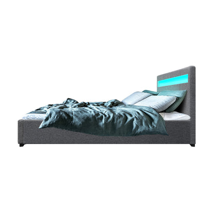 Colee Bed Frame Double Size Gas Lift RGB LED Bedbase Grey