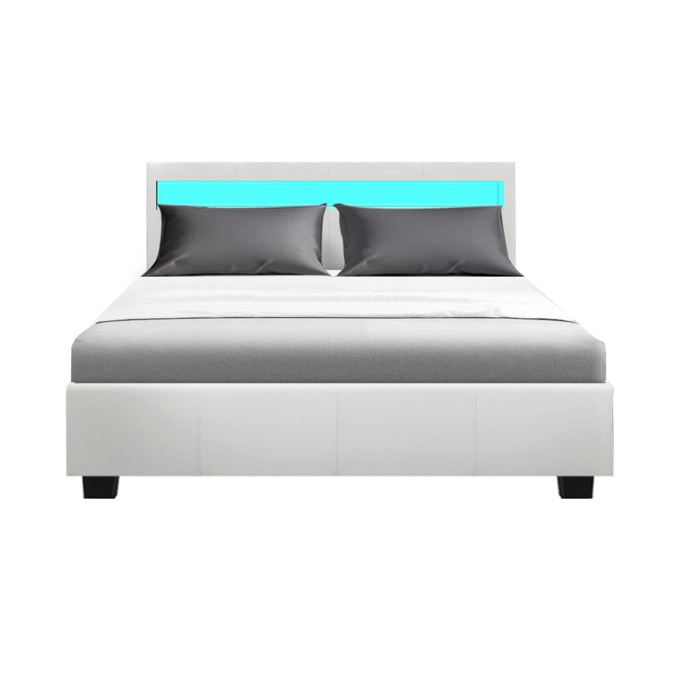 Colee Bed Frame Double Size Gas Lift RGB LED White