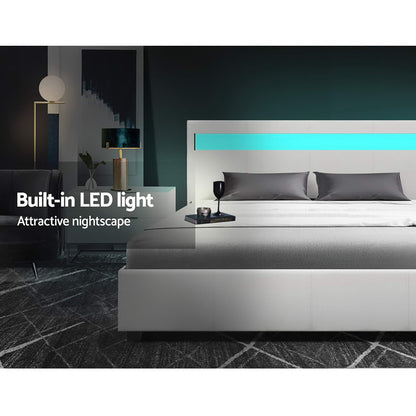 Colee Bed Frame Double Size Gas Lift RGB LED White