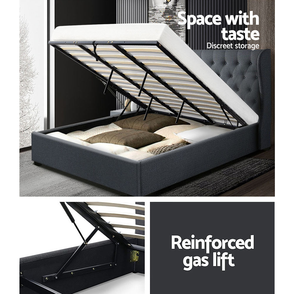 Tranquilux Bed Frame Fabric Gas Lift Storage - Charcoal King