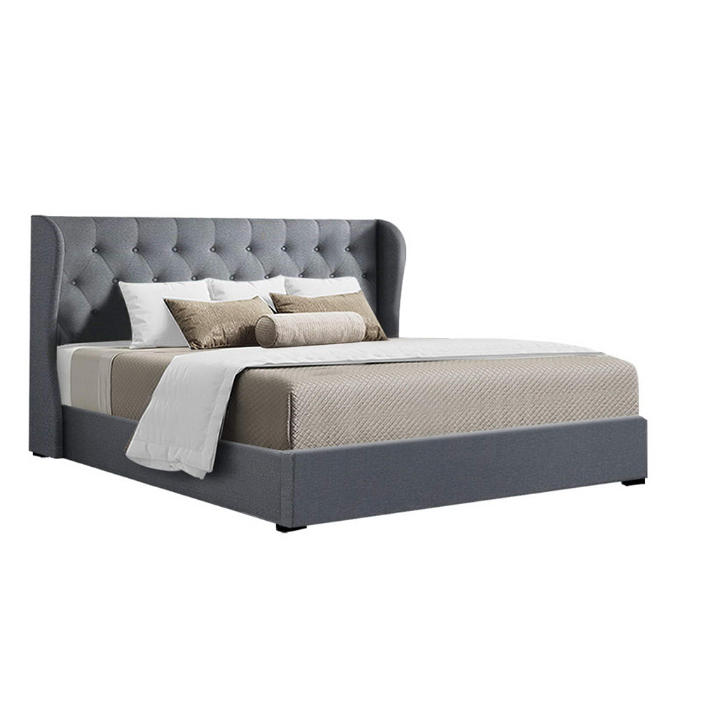 Tranquilux Bed Frame Fabric Gas Lift Storage - Grey King