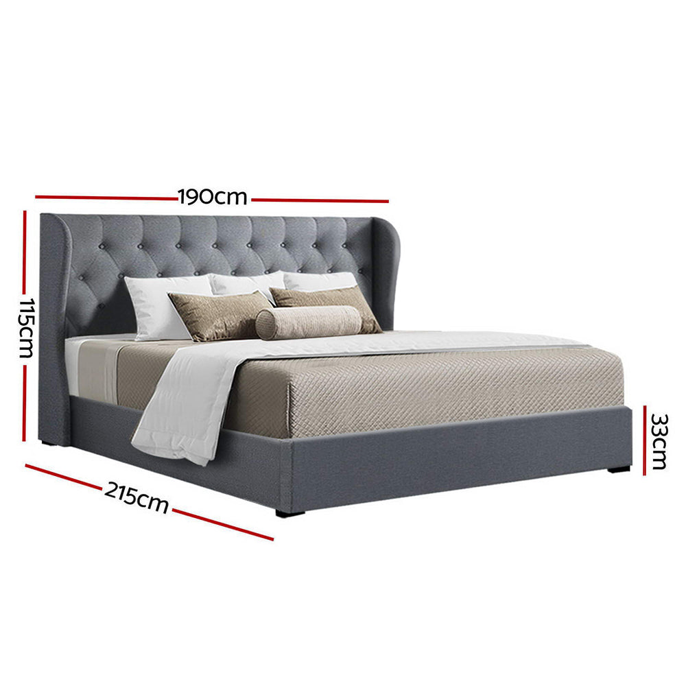 Tranquilux Bed Frame Fabric Gas Lift Storage - Grey King