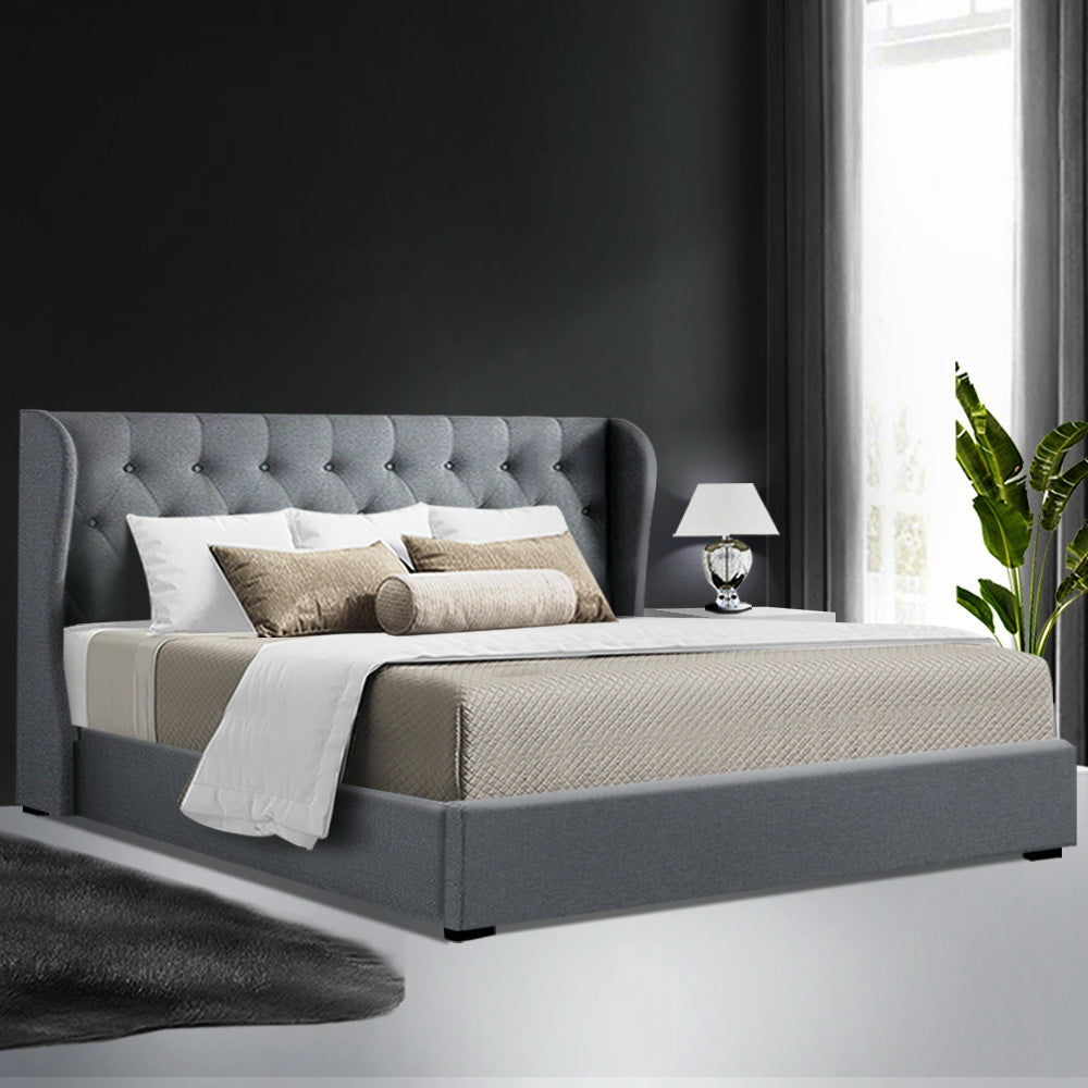 Tranquilux Bed Frame Fabric Gas Lift Storage - Grey King