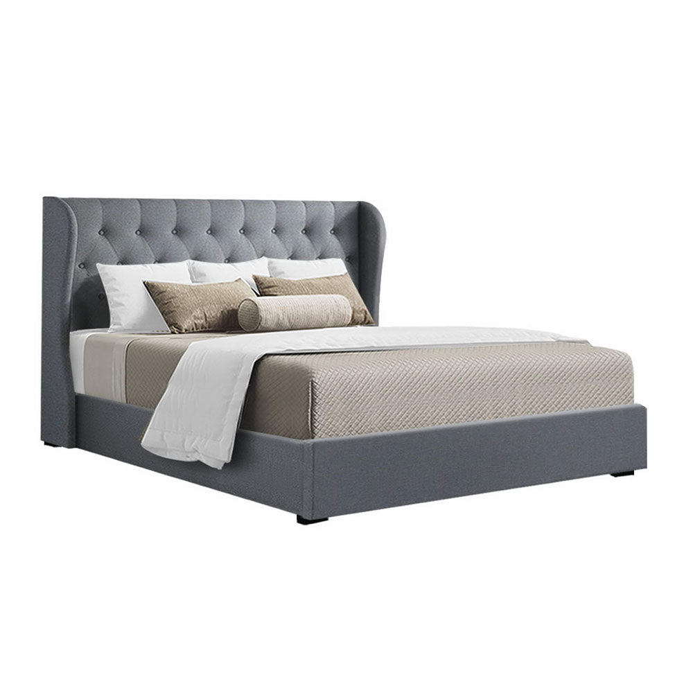 Tranquilux Bed Frame Fabric Gas Lift Storage - Grey Queen