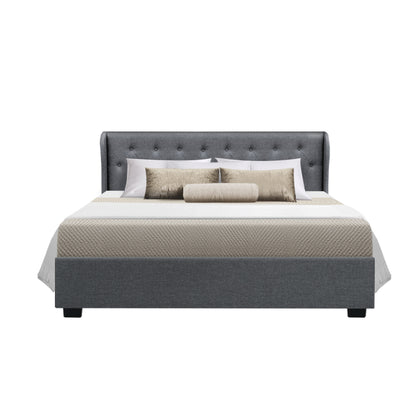 Tranquilux Bed Frame Fabric Gas Lift Storage - Grey Queen