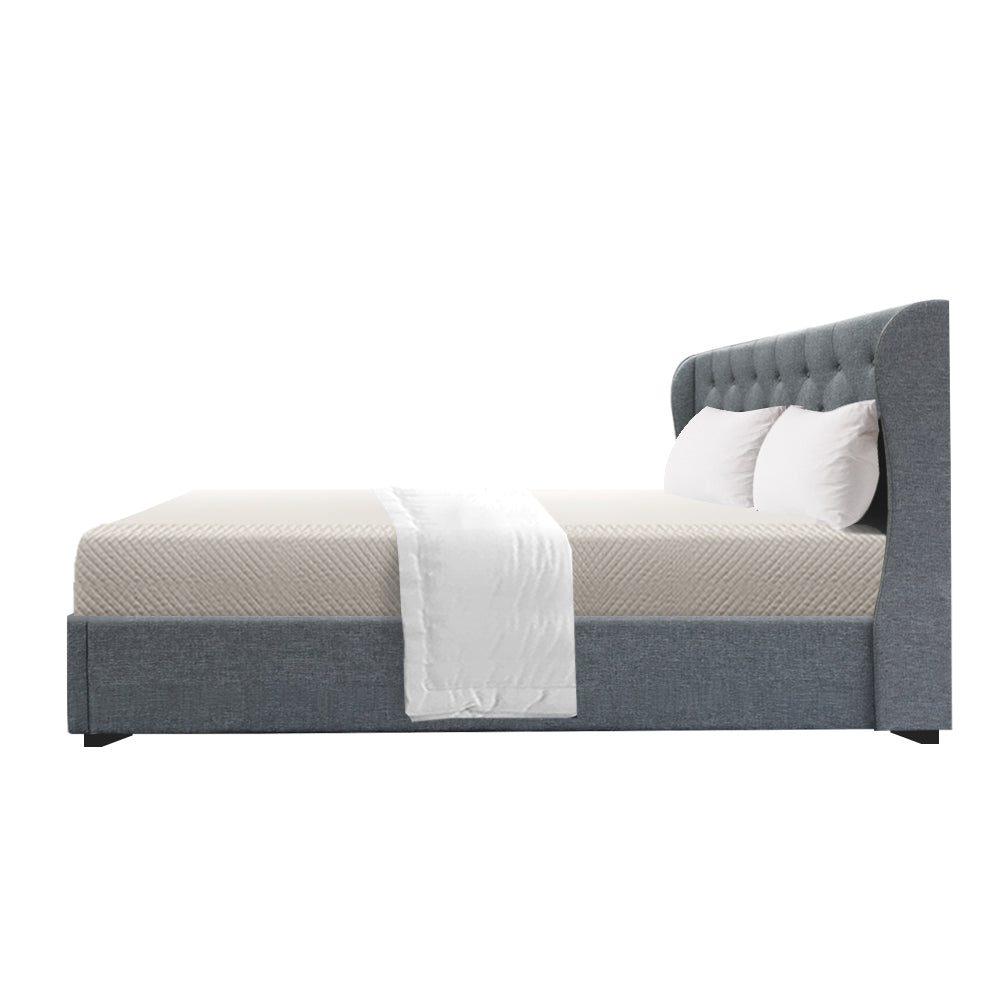 Tranquilux Bed Frame Fabric Gas Lift Storage - Grey Queen