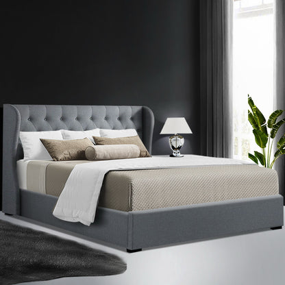 Tranquilux Bed Frame Fabric Gas Lift Storage - Grey Queen