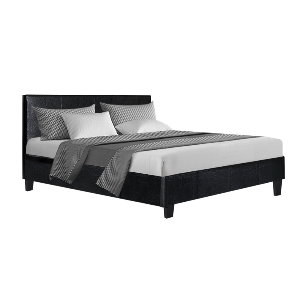 Elwood Bed Frame Double Size Base Mattress Leather Wooden Black