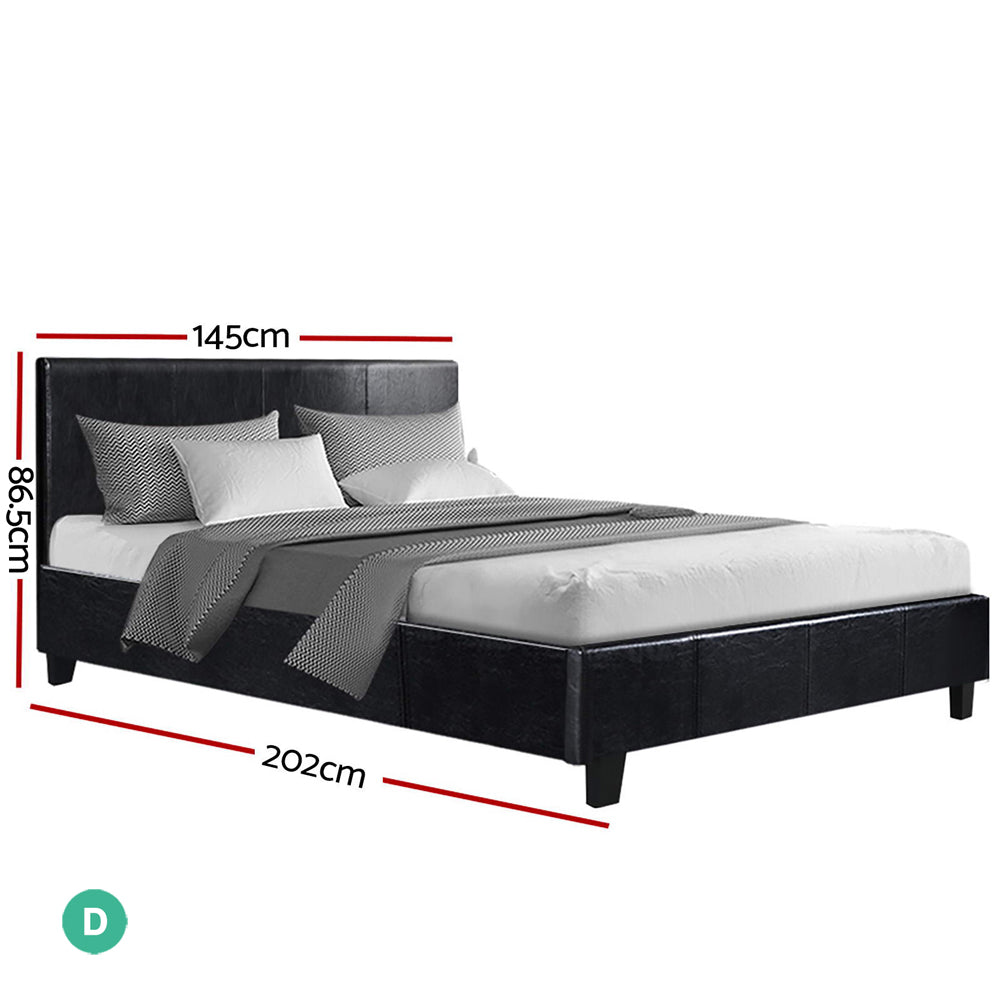 Elwood Bed Frame Double Size Base Mattress Leather Wooden Black