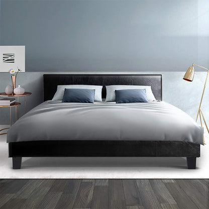 Elwood Bed Frame Double Size Base Mattress Leather Wooden Black