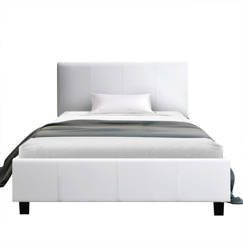 Perth Heaven Neo King Single Bed Frame - White PU Leather Design