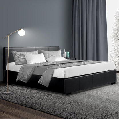 Opera Bed Frame PU Leather - Black Queen