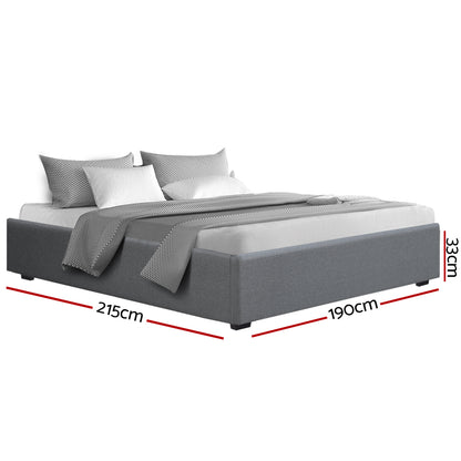 Ethnic Bed Frame King Size Gas Lift Base With Storage Platform Grey Fabric Geneva Collection