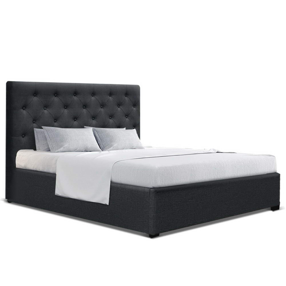 Brooklyn Bed Frame Double Size Gas Lift Base With Storage Charcoal Fabric