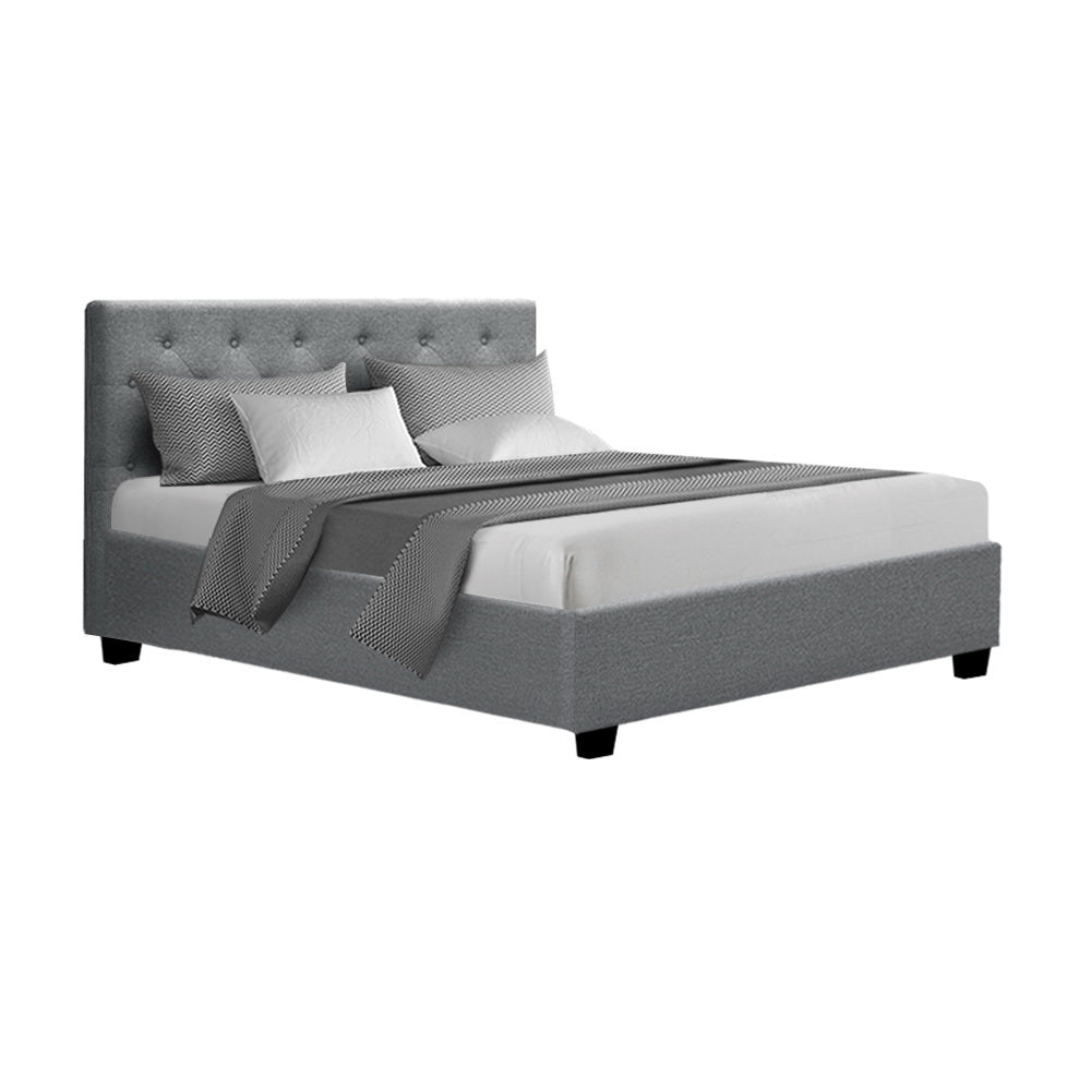 Boston Bed Frame Fabric Gas Lift Storage - Grey Double