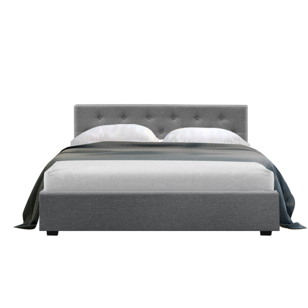 Boston Bed Frame Fabric Gas Lift Storage - Grey Double