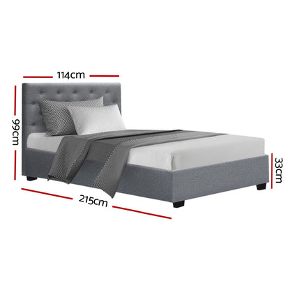 Melbourne King Single Boston Bed Frame Grey Fabric Gas Lift Storage