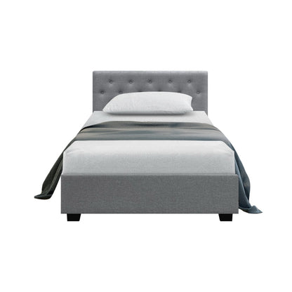 Grey Fabric Boston Bed Frame Gas Lift Storage King Single Australia