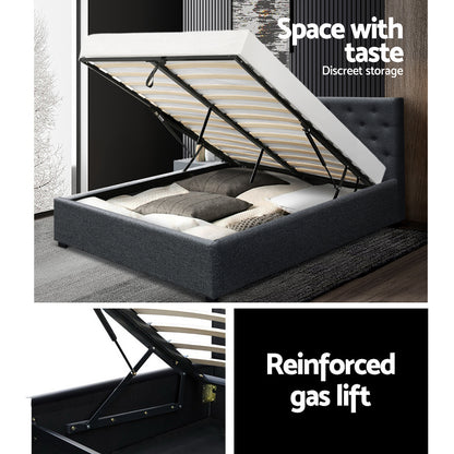 Boston Bed Frame Fabric Gas Lift Storage - Charcoal Queen