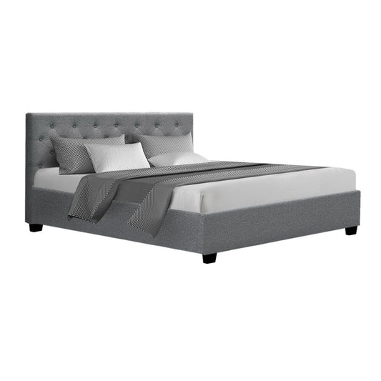 Boston Bed Frame Fabric Gas Lift Storage - Grey Queen