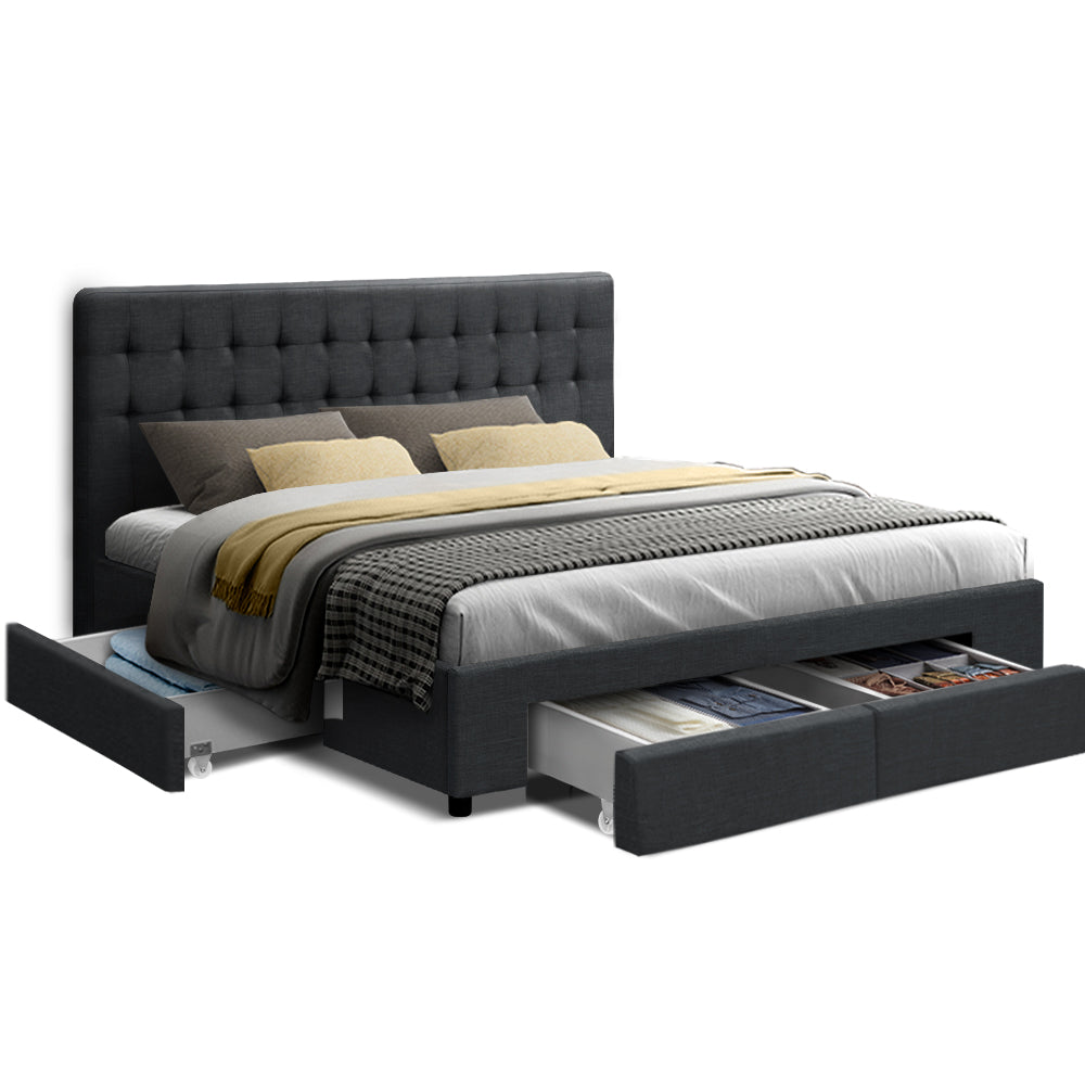 Trinity Bed Frame Fabric Storage Drawers - Charcoal King