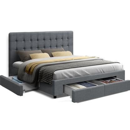 Trinity Bed Frame Fabric Storage Drawers - Grey King