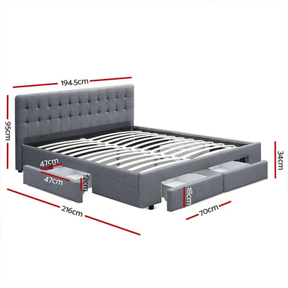 Trinity Bed Frame Fabric Storage Drawers - Grey King