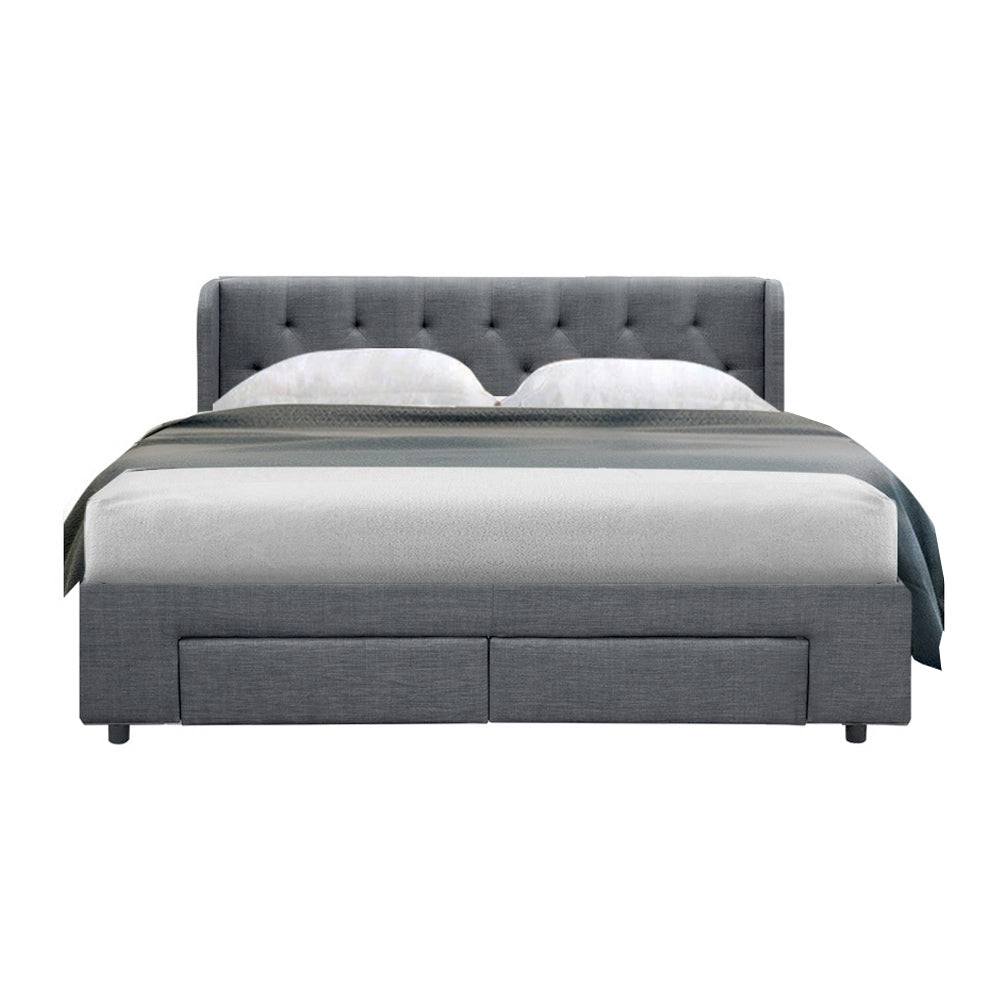 Avalon Bed Frame Queen Size Base With Storage Drawers Grey Fabric