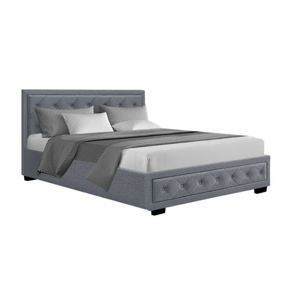 Berlin Bed Frame Fabric Gas Lift Storage - Grey Double