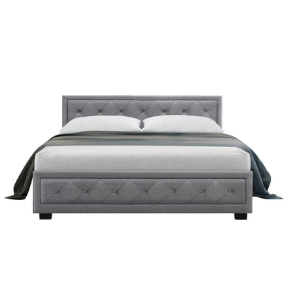 Berlin Bed Frame Fabric Gas Lift Storage - Grey Double