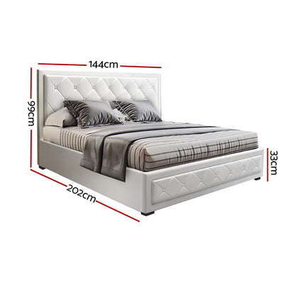 Heaven Bed Frame PU Leather Gas Lift Storage - White Double