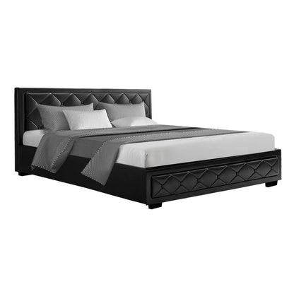 Berlin Bed Frame PU Leather Gas Lift Storage - Black King