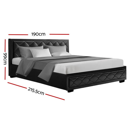 Berlin Bed Frame PU Leather Gas Lift Storage - Black King