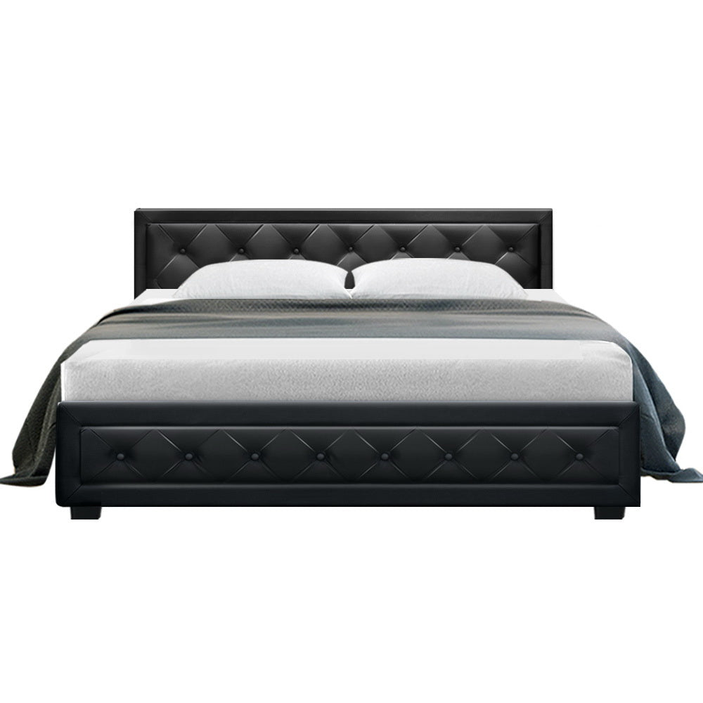 Berlin Bed Frame PU Leather Gas Lift Storage - Black King