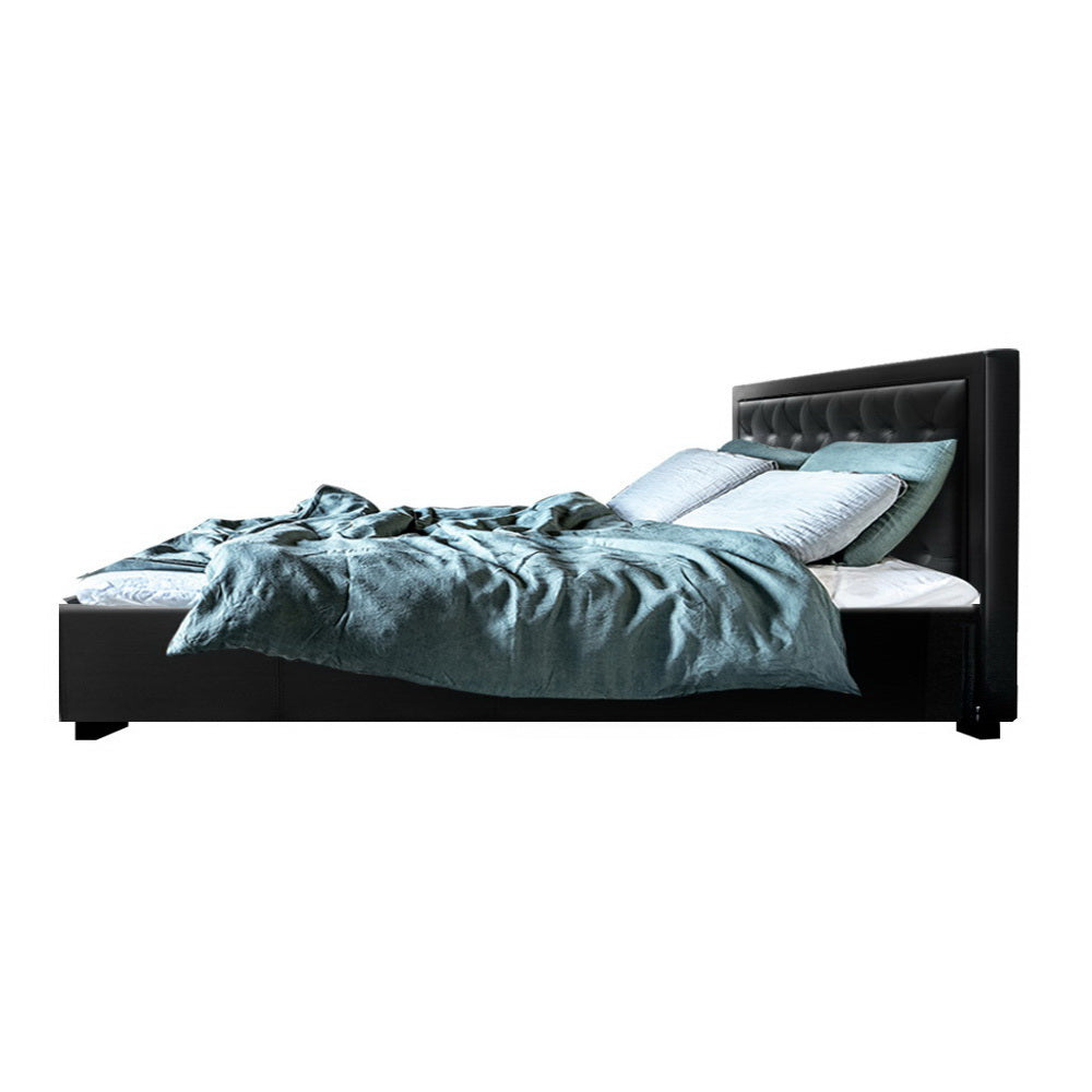 Berlin Bed Frame PU Leather Gas Lift Storage - Black King