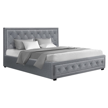 Berlin Bed Frame Fabric Gas Lift Storage - Grey King