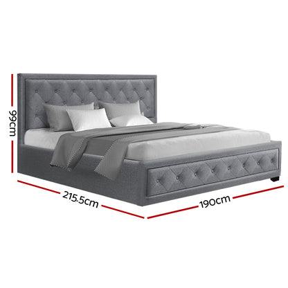 Berlin Bed Frame Fabric Gas Lift Storage - Grey King