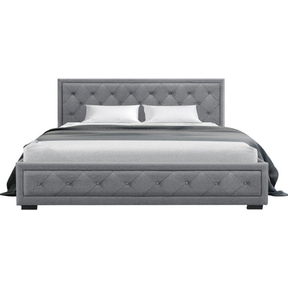 Berlin Bed Frame Fabric Gas Lift Storage - Grey King